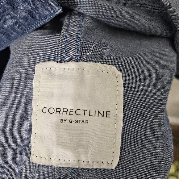 RAW Correctline By G-Star Mens Blue Snap Shirt Chambray Western Casual Barn - Picture 9 of 15